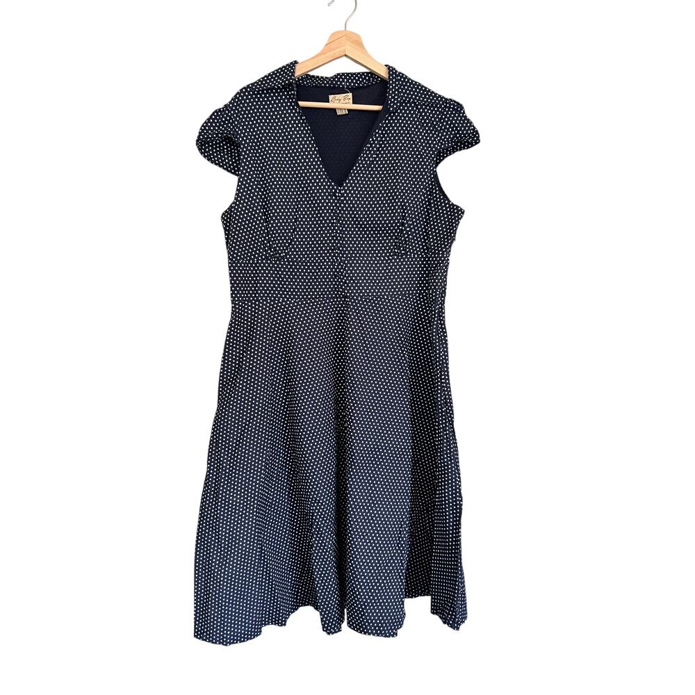 Unique Navy Blue Dress White Polka Dot US Size 4XL